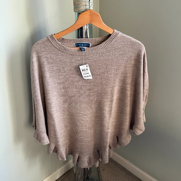 Karen Scott Sweaters - 3/$25🎈Karen Scott Cotton Luxsoft Ruffled Poncho Sweater, PS/PM, NWT!